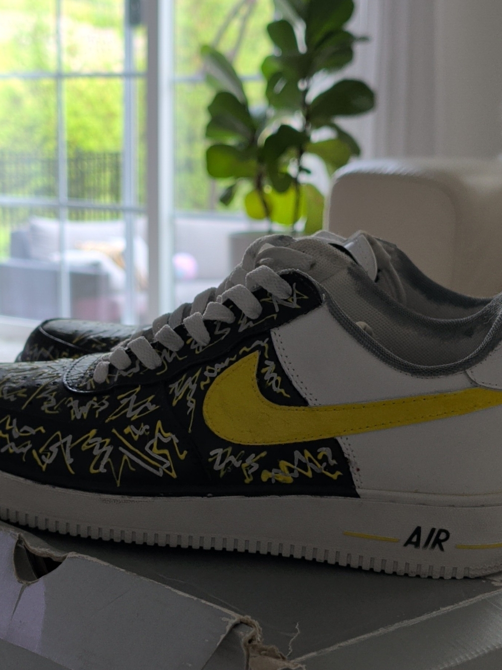 Nike Custom Men's Air Force 1 Low Top Sneakers - White & Yellow